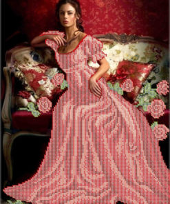 Broderie cu mărgele Fata in rochie rosie A3 dimensiune 27x36 cm, 7 de culori, 9,410 mărgele.