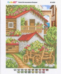 Broderie cu mărgele Casuta A4 dimensiune 19x23 cm, 18 de culori, 7,844 mărgele.