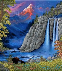 Broderie cu margele PEISAJ APA A2 dimensiune 41,2×58,2 cm, 19 de culori, 31.227 mărgele.