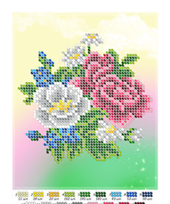 Broderie cu margele Flori A5 dimenisune12,3x15,1 cm, 17 de culori, 1,615 margele