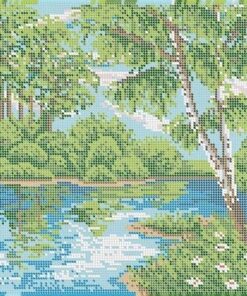 Broderie cu mărgele PEIZAJ VARĂ A3 dimensiune 27×36 cm, 13 de culori, 20.168 mărgele.