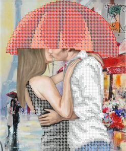 Broderie cu mărgele Un cuplu sub umbrela A4 dimensiune 19x23 cm, 11 de culori, 4.100 mărgele.