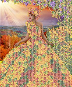 Broderie cu mărgele Toamna de aur A3 dimensiune 27x36 cm, 18 de culori, 14.509 mărgele.