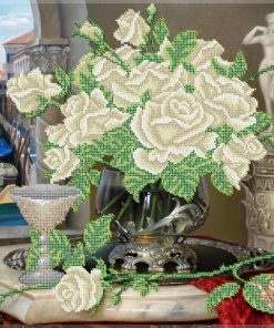 Broderie cu mărgele VAZA CU TRANDAFIRI A2 dimensiune 41,2×58,2 cm, 17 de culori, 14.466 mărgele.