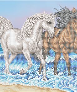 Broderie cu mărgele CAI PE MARE A2 dimensiune 41,2×58,2 cm, 22 de culori, 34.141 mărgele.