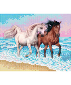 Broderie cu mărgele Cai A4 dimensiune 27x36 cm, 11 de culori, 6.107 mărgele.