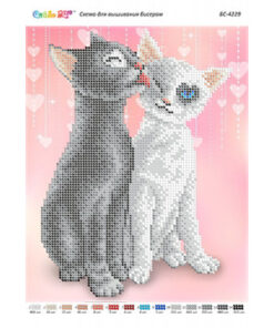 Broderie cu margele Sarutul pisicilor A4 dimenisune 19x23 cm, 15 de culori, 4,945 margele
