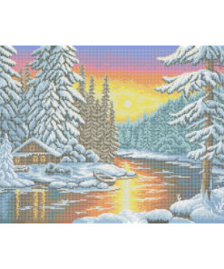 Broderie cu mărgele Peisaj de iarna A2 dimensiune 41,2×58,2 cm, 24de culori,47330 mărgele.