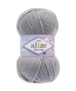 Fir Alize Şekerim Bebe gri 344, moale și colorat, ideal pentru haine și accesorii pentru copii.