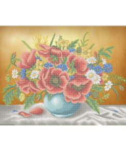 Broderie cu mărgele NATURA STATICA CU MACI A2 dimensiune 41,2×58,2 cm, 26 de culori, 28.925 mărgele.