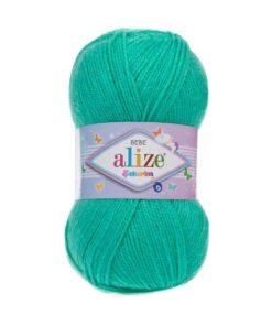 Fir Alize Şekerim Bebe turcuaz 249, moale și colorat, ideal pentru haine și accesorii pentru copii.