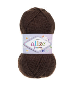Fir Alize Şekerim Bebe cafeniu 493, moale și colorat, ideal pentru haine și accesorii pentru copii.