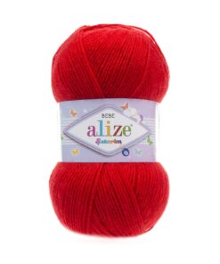 Fir Alize Şekerim Bebe rosu 056, moale și colorat, ideal pentru haine și accesorii pentru copii.