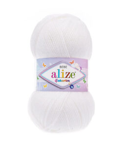Fir Alize Şekerim Bebe alb 055, moale și colorat, ideal pentru haine și accesorii pentru copii.