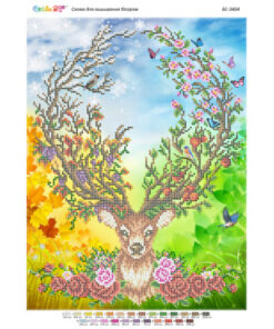 Broderie cu mărgele Cerb flori A3 dimensiune 27x36 cm, 25 de culori, 8.318 mărgele