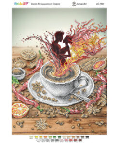 Broderie cu mărgele Cafea si cuplu A3 dimensiune 27x36 cm, 23 de culori, 9.793 mărgele.