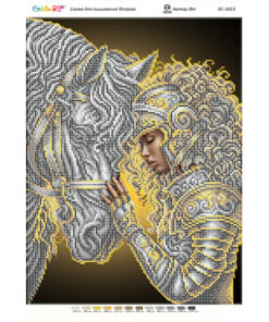 Broderie cu mărgele Fată un cal auriu A3 dimensiune 27x36 cm, 12 de culori, 15.236 mărgele.