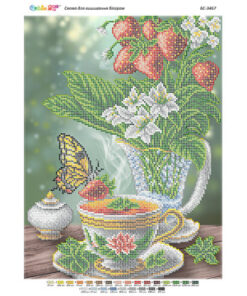 Broderie cu mărgele Ceai cu capsuna A3 dimensiune 27x36 cm, 25 de culori, 12.803 mărgele.