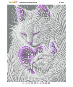 Broderie cu mărgele Pisicii albeA3 dimensiune 27x36 cm, 10 de culori, 18.342 mărgele.