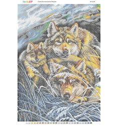 Broderie cu mărgele Familie lupii A2 dimensiune 41,2×58,2 cm, 25 de culori, 47.138 mărgele.