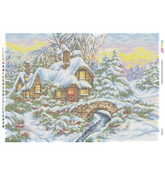 Broderie cu mărgele Peisaj iarna A2 dimensiune 41,2×58,2 cm, 23 de culori, 47.138 mărgele.