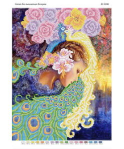 Broderie cu mărgele Fată flori A3 dimensiune 27x36 cm, 17 de culori, 11.597 mărgele.