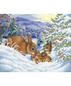 Broderie cu margele Iepurași in zăpadă A4 dimenisune 19x23 cm, 10 de culori, 4,816 margele