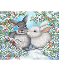 Broderie cu mărgele Iepurasi in zapada A4 dimensiune 19x23 cm, 15 de culori, 5.239 mărgele.