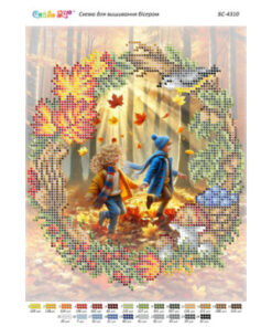 Broderie cu margele Peisaj de toamnă A4 dimenisune 19x23 cm, 24 de culori, 3,606 margele