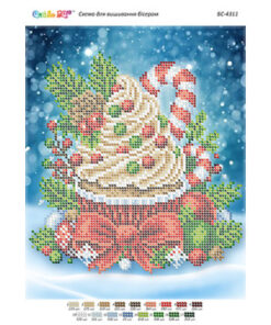 Broderie cu margele Prăjitură de crăciun A4 dimenisune 19x23 cm, 17 de culori, 4,910 margele