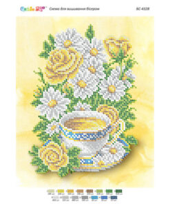 Broderie cu margele Ceai și flori A4 dimenisune 19x23 cm, 15 de culori, 4,845 margele