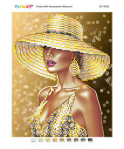 Broderie cu margele Fată aurie A4 dimenisune 19x23 cm,9 de culori, 3,384 margele