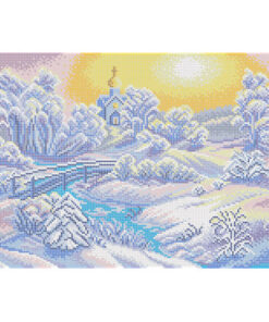 Broderie cu mărgele Peisaj iarna A3 dimensiune 27x36 cm, 16 de culori, 19.892 mărgele.