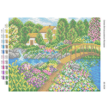 Broderie cu mărgele Peisaj vara A4 dimensiune 19x23 cm, 22 de culori, 8,820 mărgele.