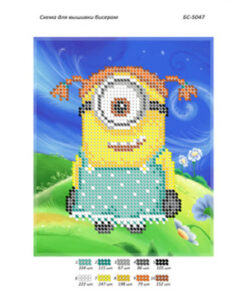 Broderie cu margele Minion fată A5 dimenisune12,3x15,1 cm, 10 de culori, 1,605 margele