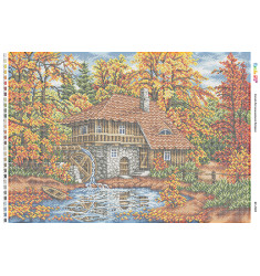 Broderie cu mărgele Peisaj de toamnă A2 dimensiune 41,2×58,2 cm, 31 de culori, 47.138 mărgele.