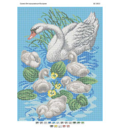 Broderie cu mărgele LEBADA CU PUI A3 dimensiune 27x36 cm, 17 de culori, 19.900 mărgele.