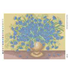 Broderie cu mărgele Flori albastre A3 dimensiune 27x36 cm, 16 de culori, 19.892 mărgele.