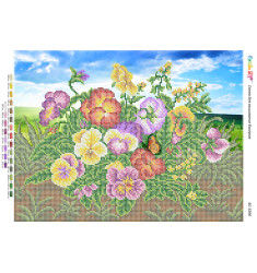 Broderie cu mărgele Flori A3 dimensiune 27x36 cm, 23 de culori, 11.811 mărgele.