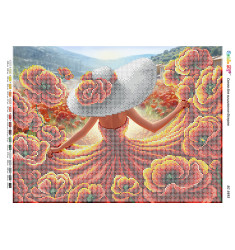 Broderie cu mărgeleDOMNIȚĂ CU MACI A3 dimensiune 27x36 cm, 17 de culori, 14.814 mărgele.