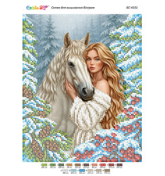 Broderie cu mărgele Regina și calul alb A4 dimensiune 19x23 cm, 16 de culori,4.613 mărgele.